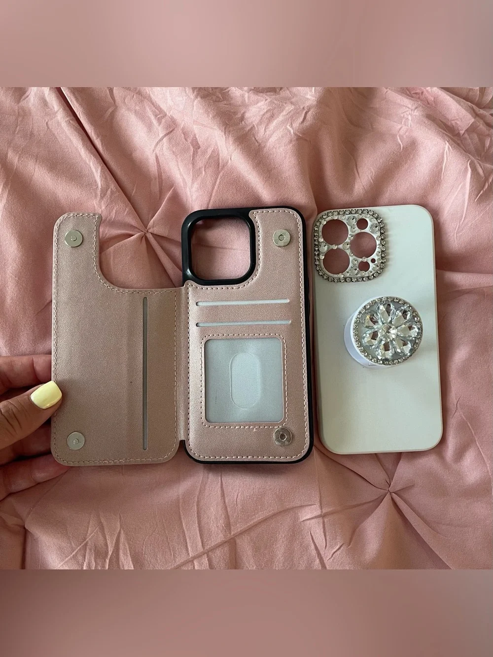 iPhone Case Bundle Pink Quilted Faux Leather Bling Rhinestone Crystal Y2K Coquet